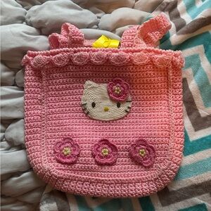 Vintage Hello Kitty pink Crochet Bag with Cute Cat Design sanrio new condition